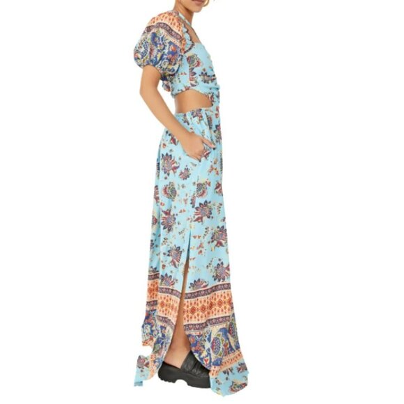 NWT Free People turquoise blue tropical floral print one piece jumpsuit, S - Picture 10 of 16